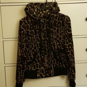 Leopard Print Fluffy Plush Zipper Hoodie Jacket